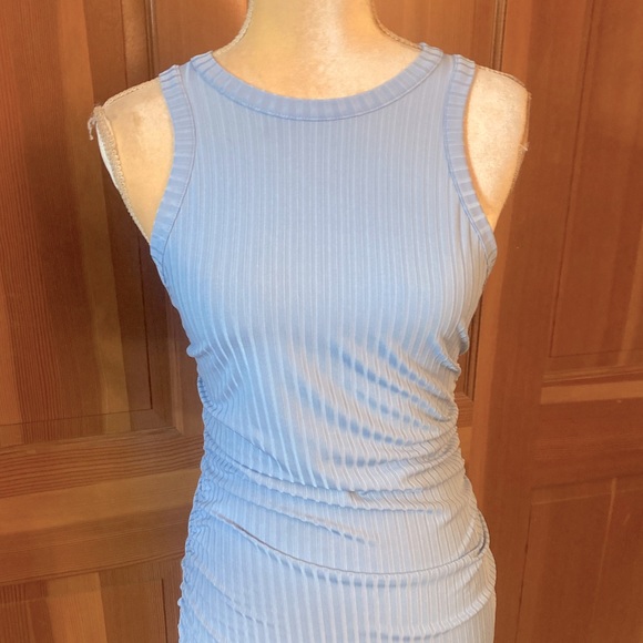 NWT, Lavishly Paris Women’s Baby Blue Ruched Midi Dress. - Picture 14 of 16